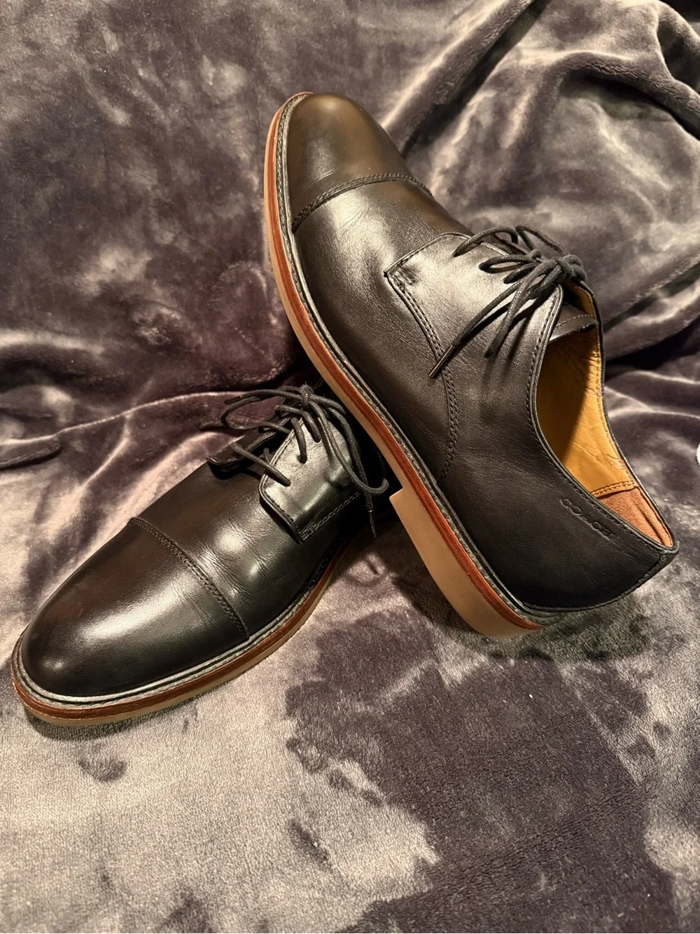Coach Black Leather Cap-Toe Derby with Tan Welt
